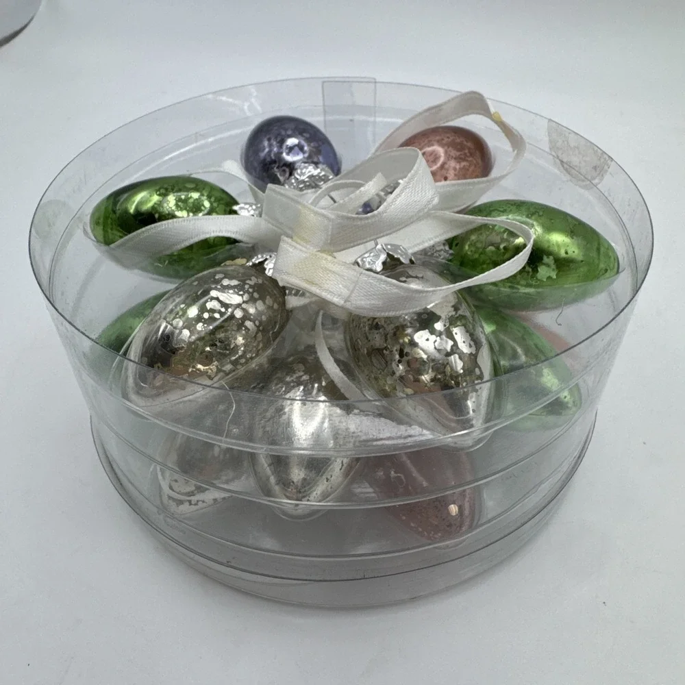 Pottery Barn Mercury Glass Mini Ornament Easter Eggs Set of 18‎ Boxed Assorted